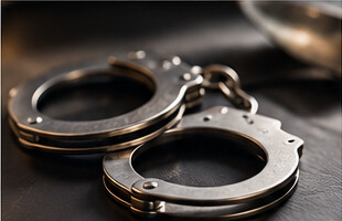 Close view of handcuffs on a dark surface